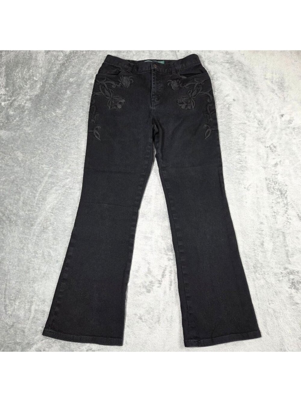 Vintage Lauren Ralph Lauren Jeans 4 Petite Black Embroidered Stretch Denim